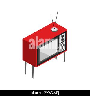 L'elemento di design vettoriale delle icone della televisione isometrica consente di modellare un concetto semplice e moderno Foto Stock