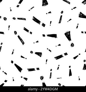 Motivo senza cuciture con il simbolo del punto esclamativo disegnato a mano. Simbolo del punto esclamativo nero dello schizzo su sfondo bianco. Illustrazione vettoriale Illustrazione Vettoriale