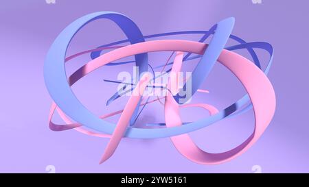 rendering 3d astratto di nastri intrecciati rosa e blu con sfondo lavanda Foto Stock