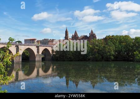 Il Pont Vieux attraversa il fiume Tarn a Montauban, Occitane, Francia, Europa Foto Stock