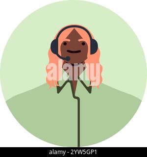 Un cordiale rappresentante del servizio clienti con le cuffie sorride, fornisce assistenza e supporto professionali, garantendo la soddisfazione del cliente Illustrazione Vettoriale