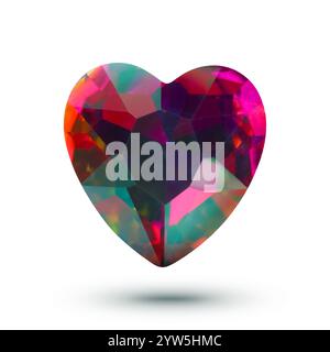 Scintillante pietra preziosa a forma di cuore colorata in aria su sfondo bianco Foto Stock
