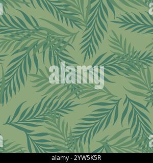 Motivo tropicale vettoriale senza cuciture con foglie di palma. Schema vettoriale delle piante tropicali. Piante esotiche. Illustrazione Vettoriale