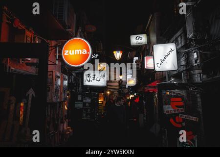 Tokyo, Giappone - 1° novembre 2024: Cartelli bar nel quartiere Golden-GAI di Shinjuku Foto Stock
