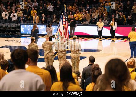 Morgantown, West Virginia, Stati Uniti. 6 dicembre 2024. 6 dicembre 2024: Durante la West Virginia University Mountaineers (WVU) contro la Georgetown University Hoyas a Morgantown, WV al WVU Coliseum. Bradley Martin/Apparent Media Group (Credit Image: © AMG/AMG via ZUMA Press Wire) SOLO PER USO EDITORIALE! Non per USO commerciale! Foto Stock