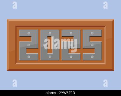 Felice anno nuovo 2025 numeri metallizzati su concept Vector in legno. effetto metallo per il nuovo anno 2025 Illustrazione Vettoriale