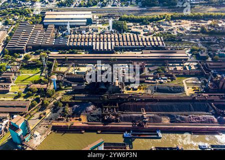 Vista aerea, HKM Hüttenwerke Krupp Mannesmann GmbH Steelworks, Hüttenheim, Duisburg, regione della Ruhr, Renania settentrionale-Vestfalia, Germania Foto Stock