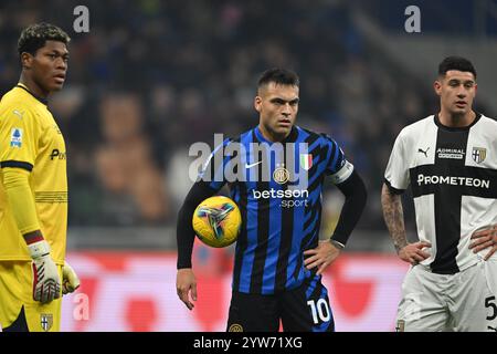 Milano, Italia, Italia. 6 dicembre 2024. Lautaro Martinez dell'Inter FC reagisce durante la partita di calcio di serie A tra Inter FC e Parma calcio 1913 il 6 dicembre 2024 allo stadio Giuseppe Meazza San Siro Siro di Milano. Inter FC Internazionale e Parma calcio 1913 serie A match il 6 dicembre 2024 allo stadio Giuseppe Meazza San Siro Siro di Milano. Inter FC Internazionale e Parma calcio 1913 serie A Match il 6 dicembre 2024 allo stadio Giuseppe Meazza San Siro Siro di Milano, Italia (Credit Image: © Tiziano Ballabio/Pacific Press via ZUMA Press Wire) SOLO PER USO EDITORIALE! Foto Stock