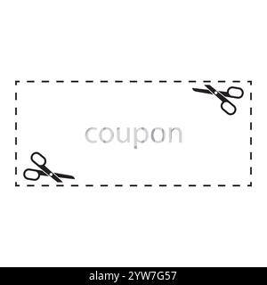 Icona profilo coupon. Forbici e bordi. Forma del voucher sconto. Simbolo vettoriale. Illustrazione Vettoriale