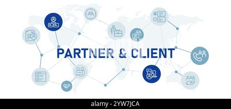 Insieme di icone partner e cliente relazione lavoro collaborazione lavoro collaborazione lavoro contratto lavoro accordo di lavoro accordo di squadra firma la raccolta del profilo di progettazione Illustrazione Vettoriale