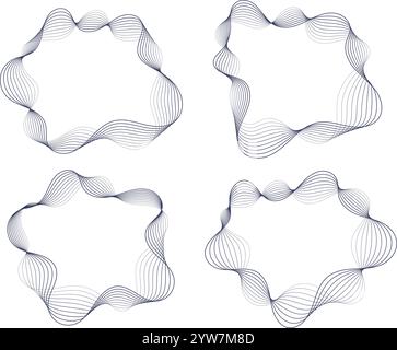 Set di cornici ondulate astratte, bordi scorrevoli neri isolati su bianco. Illustrazione Vettoriale