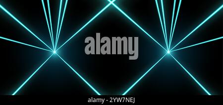 Raggi laser o raggi, linee al neon brillanti, sfondo luminoso e futuristico. Illustrazione Vettoriale