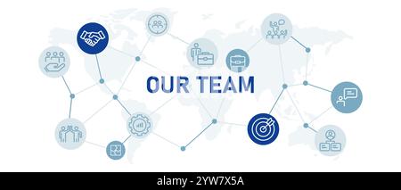 L'icona di sfondo dell'intestazione Web del nostro team imposta il lavoro di lavoro di gruppo di lavoro di gruppo aziendale globale Illustrazione Vettoriale