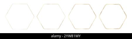 Set di eleganti telai esagonali lineari in oro. Per certificato, invito, branding, elementi decorativi. Illustrazione vettoriale Illustrazione Vettoriale