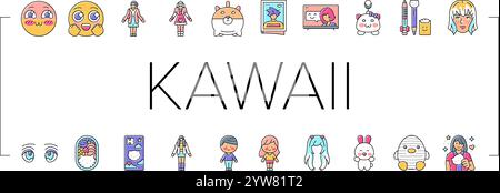 le icone emoticon carine anime di kawaii impostano il vettore Illustrazione Vettoriale