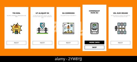 le icone di onboarding dell'energia della rete elettrica impostano il vettore Illustrazione Vettoriale