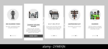le icone di onboarding dell'energia della rete elettrica impostano il vettore Illustrazione Vettoriale