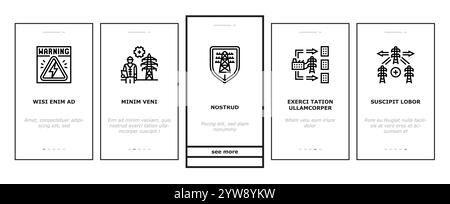 le icone di onboarding dell'energia della rete elettrica impostano il vettore Illustrazione Vettoriale