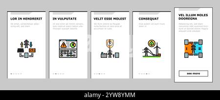 le icone di onboarding dell'energia della rete elettrica impostano il vettore Illustrazione Vettoriale