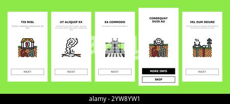 le icone di onboarding delle centrali elettriche a energia geotermica impostano il vettore Illustrazione Vettoriale