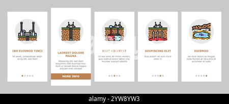 le icone di onboarding delle centrali elettriche a energia geotermica impostano il vettore Illustrazione Vettoriale