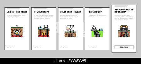 le icone di onboarding delle centrali elettriche a energia geotermica impostano il vettore Illustrazione Vettoriale