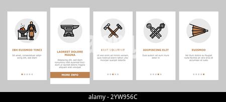 le icone di onboarding di blacksmith forge anvil hammer set vector Illustrazione Vettoriale