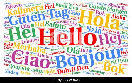 Ciao in lingue diverse word cloud Foto Stock