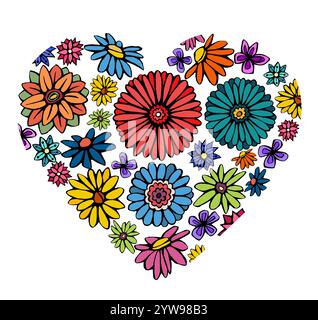 Cuore fiore nei colori. Illustrazione vettoriale. Illustrazione Vettoriale