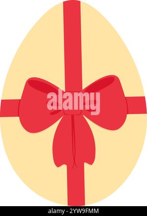 Uovo di Pasqua con fiocco rosso in tonalità festose. Concetto di elemento di design del biglietto di auguri di Pasqua. Illustrazione vettoriale isolata schede tematiche, pubblicazione o promozione Web, opuscoli, banner, prezzo, etichette Illustrazione Vettoriale