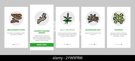 le icone di onboarding della salute della medicina ayurvedica delle erbe impostano il vettore Illustrazione Vettoriale
