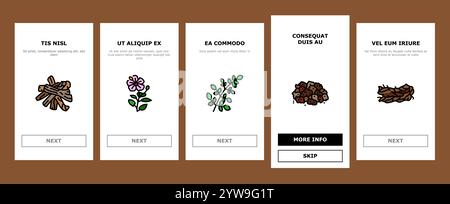 le icone di onboarding della salute della medicina ayurvedica delle erbe impostano il vettore Illustrazione Vettoriale