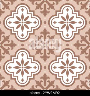 Piastrelle decorative Vector, motivo Azulejo senza cuciture in colore marrone mocca, decorazioni astratte e floreali ispirate alla tradizionale arte delle piastrelle po Illustrazione Vettoriale