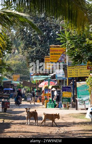 Villaggio di Khon sull'isola di Don Khon sul fiume Mekong nell'arcipelago delle Four Thousand Island, provincia di Champasak, Laos, Sud-est asiatico Foto Stock