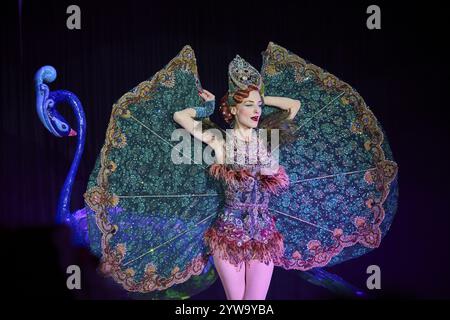 Una giovane signora vestita in modo pomposo a un ballo di gala durante uno spettacolo (grande cena di gala - spettacolo), il carnevale, venezia Foto Stock