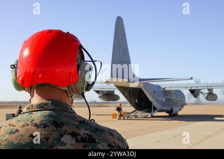 Carlos Rosadonieves, un tecnico di sistemi di ordigni aeronautici del Marine Aviation Logistics Squadron 11, Marine Aircraft Group Foto Stock