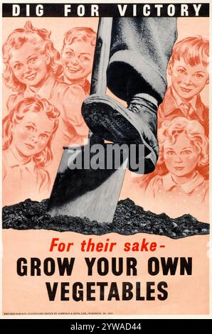 British, WW2, Food Production poster: Dig for Victory, for their sake - Grow Your Own Vegetables, 1939-1945 Foto Stock