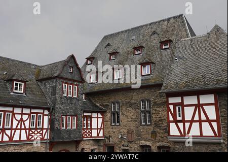 Affascinanti case in legno a Bacharach (Germania) Foto Stock
