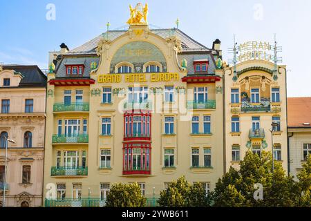 Grans Hotel Europa, architettura Art Nouveau, Praga, Repubblica Ceca, Cechia. Foto Stock