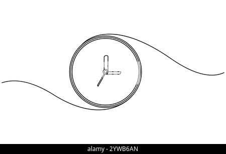 Icona dell'orologio con disegno a una linea continua con stile disegnato a mano. Disegno continuo di una linea della sveglia, Illustrazione Vettoriale