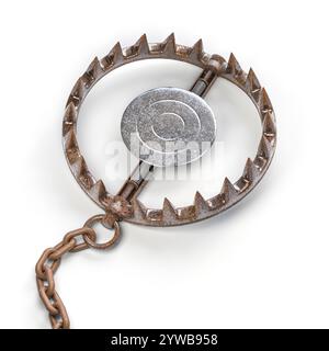 Vecchio orso arrugginito trappola isolata di sfondo bianco 3d. Foto Stock
