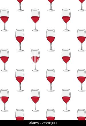 Modello vettoriale senza giunzioni di doodle disegnato a mano in vetro rosso isolato su sfondo bianco Illustrazione Vettoriale