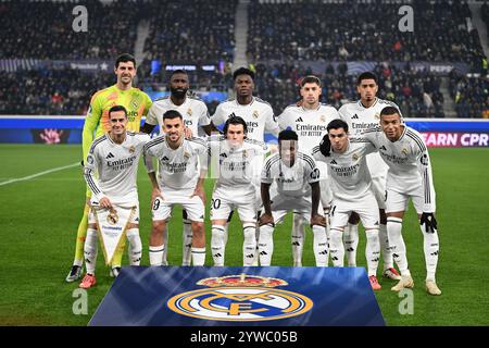 Formazione del Real Madrid CF durante la partita di fase di UEFA Champions League, fase MD6 tra Atalanta BC e Real Madrid CF oon 10 dicembre 2024 allo stadio Gewiss di Bergamo Foto Stock