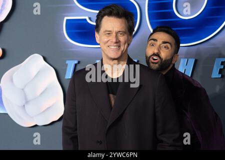 Londra, Regno Unito. 10 dicembre 2024. Nella foto: Jim Carrey e Lee Majdoub partecipano alla prima inglese di Sonic the Hedgehog 3 al Cineworld, Leicester Square. Credito: Justin ng/Alamy Live News Foto Stock