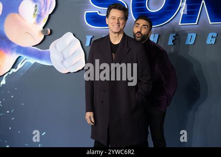 Londra, Regno Unito. 10 dicembre 2024. Nella foto: Jim Carrey e Lee Majdoub partecipano alla prima inglese di Sonic the Hedgehog 3 al Cineworld, Leicester Square. Credito: Justin ng/Alamy Live News Foto Stock