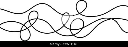 Sottili linee di squillo. Decorazione a strisce ondulate. Fili, fili o filati curvati per ornamenti, decorazioni, separabili, divisori. Forme lineari di scarabocchio aggrovigliate. Vettore Illustrazione Vettoriale
