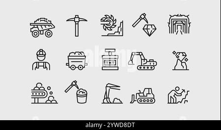 Mining set di icone Illustrazione Vettoriale