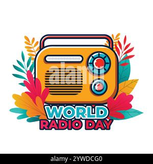 Illustrazione del vettore World radio Day con un design a cartoni animati piatto Illustrazione Vettoriale