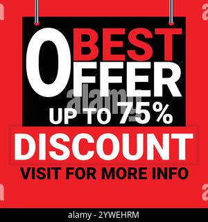 Migliore offerta fino al 75% di sconto visita per ulteriori informazioni banner con tema rosso e nero Illustrazione Vettoriale