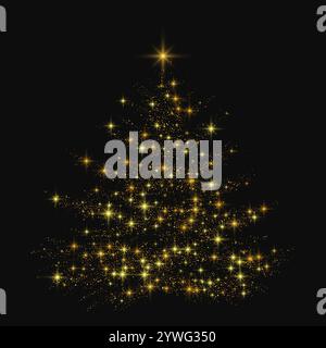 Albero di Natale glitter oro. Effetto luce vettoriale. Albero di Natale astratto Illustrazione Vettoriale